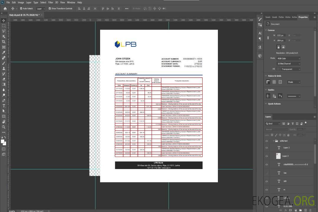 Relevé bancaire Lettonie LPB template